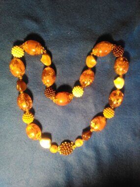 Vintage 21 Inch Amber Brown White Colored Beaded West German Necklace #CJ3